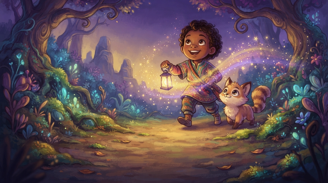 A child drawn as the hero of their own animated story